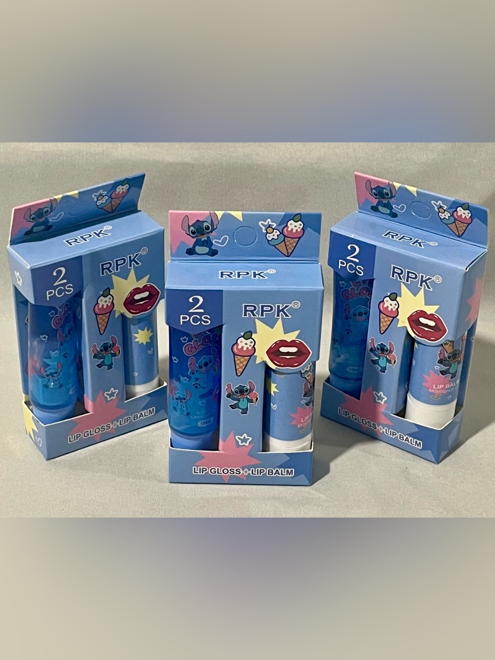 Stitch 2-Piece Lip Gloss + Lip Balm Set - Bundle of 3